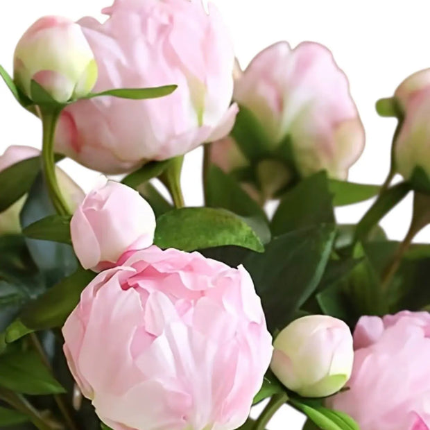 Artificial pale pink double peony flower stem from Starlight Express, showcasing lush blooms on a realistic plant stem.