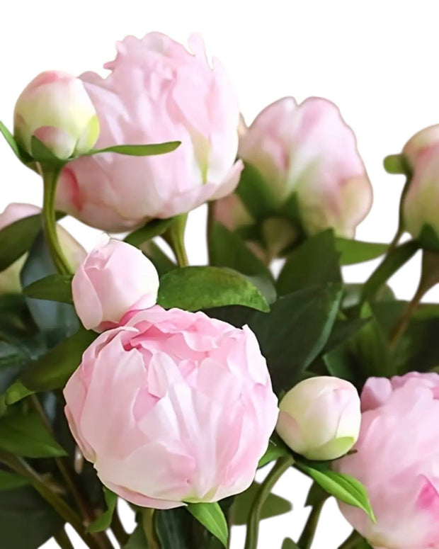 Artificial pale pink double peony flower stem from Starlight Express, showcasing lush blooms on a realistic plant stem.