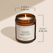 Sweet Water Decor amber candle size graphic, showing a Warm and Cozy jar labelled 3.5 inches high and 2.75 inches wide.