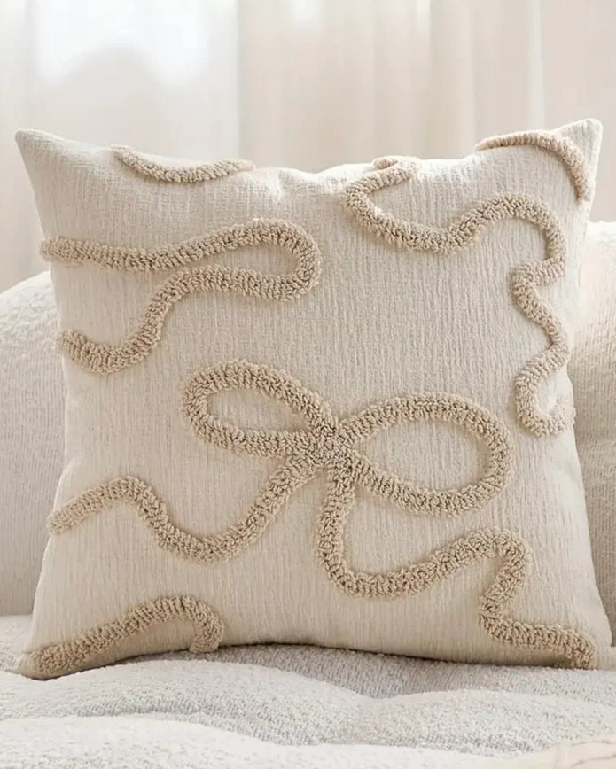 Cream And Beige Bow Boucle Cushion Cover - Soft FurnishingsSoft Furnishings - Lulu Loves Home