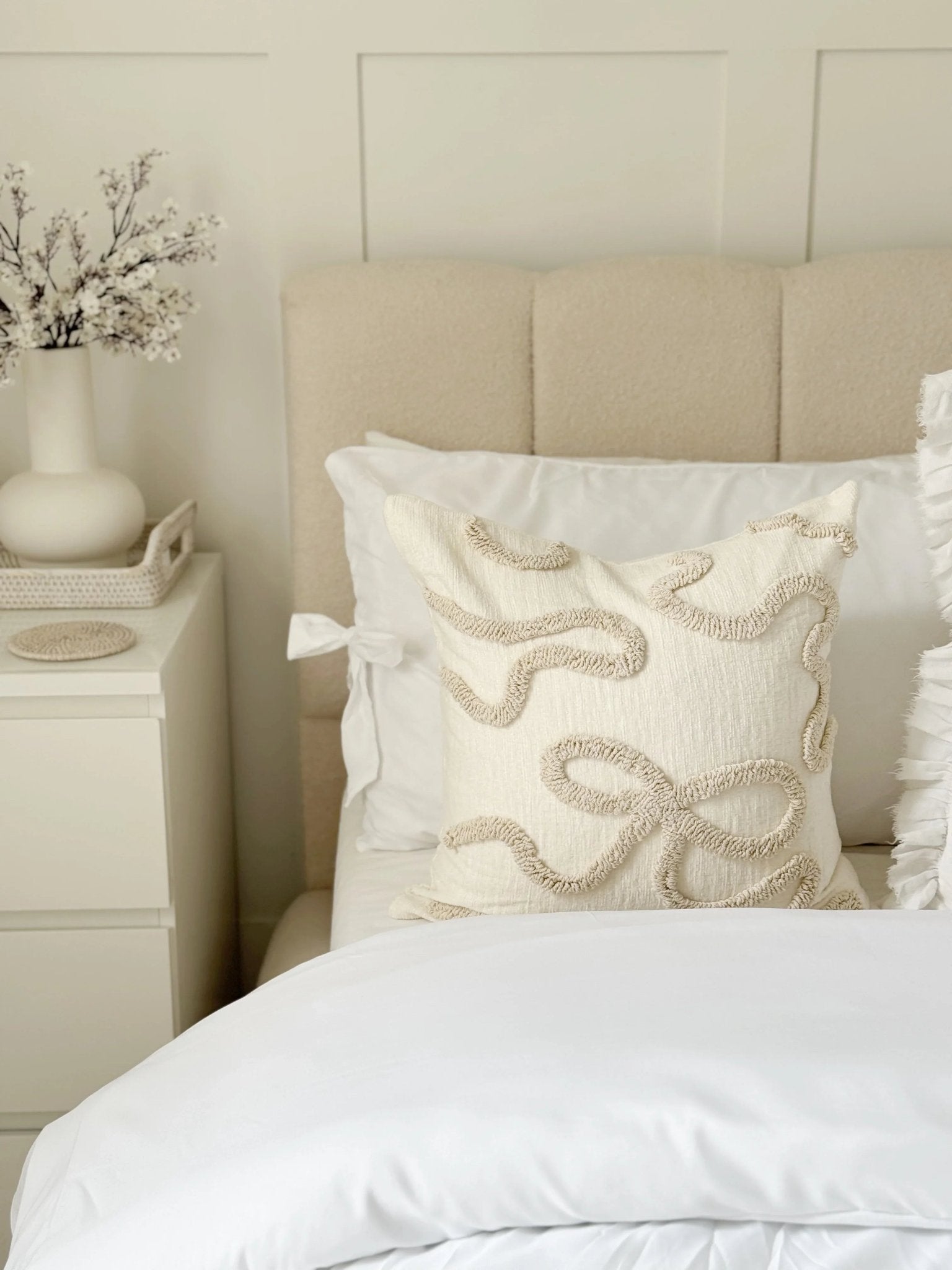 Cream And Beige Bow Boucle Cushion Cover - Soft FurnishingsSoft Furnishings - Lulu Loves Home
