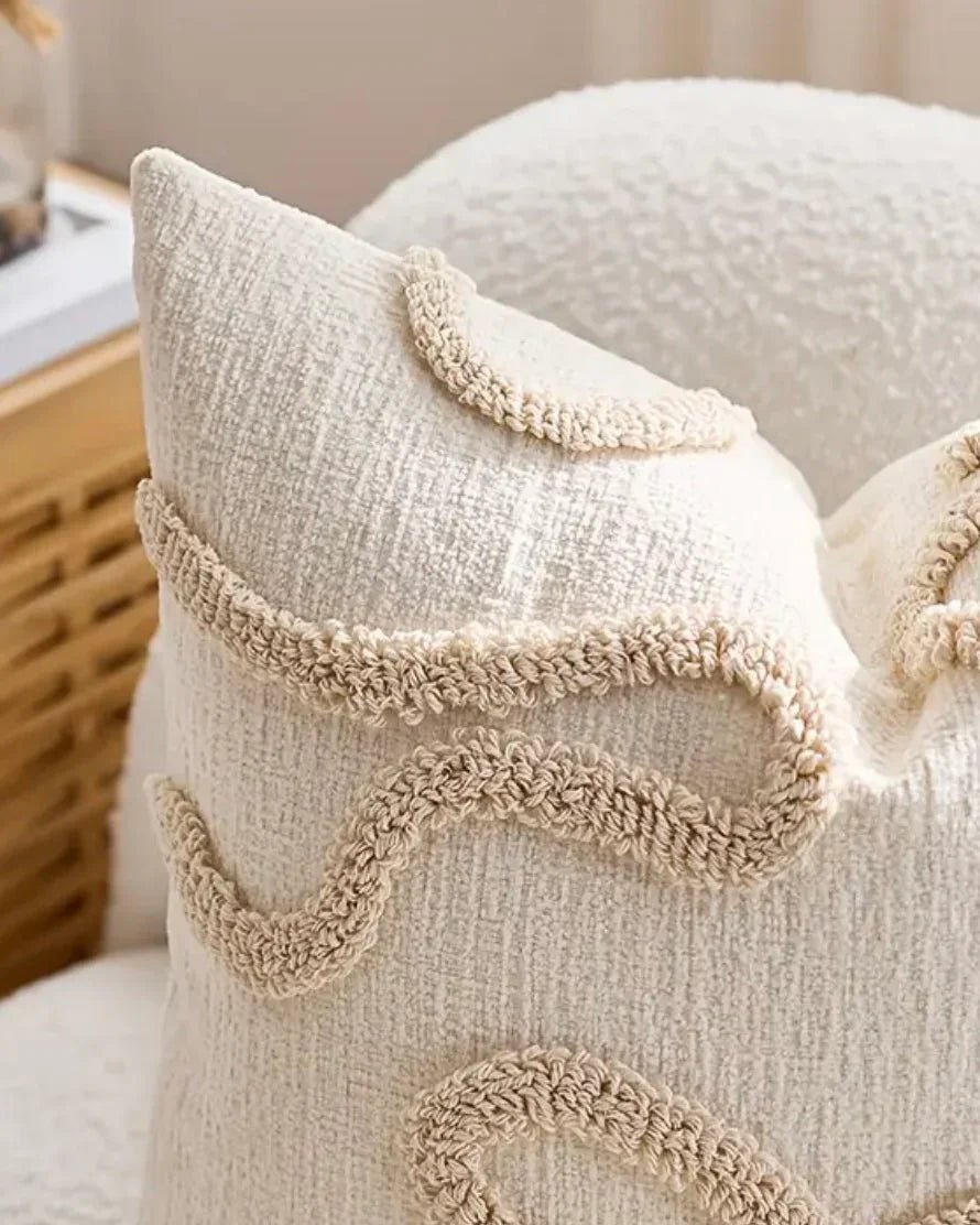 Cream And Beige Bow Boucle Cushion Cover - Soft FurnishingsSoft Furnishings - Lulu Loves Home