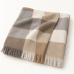 Cream Blanket Stitch Check Blanket Throw, folded checked throw showing its fringe on white