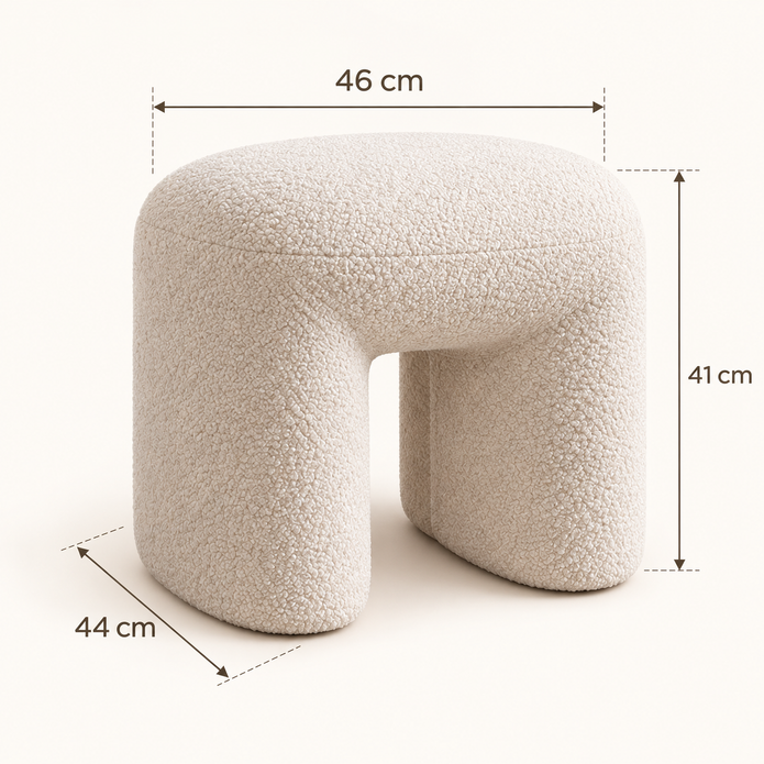 Cream boucle arched footstool dimensions 46 by 44 by 41 cm