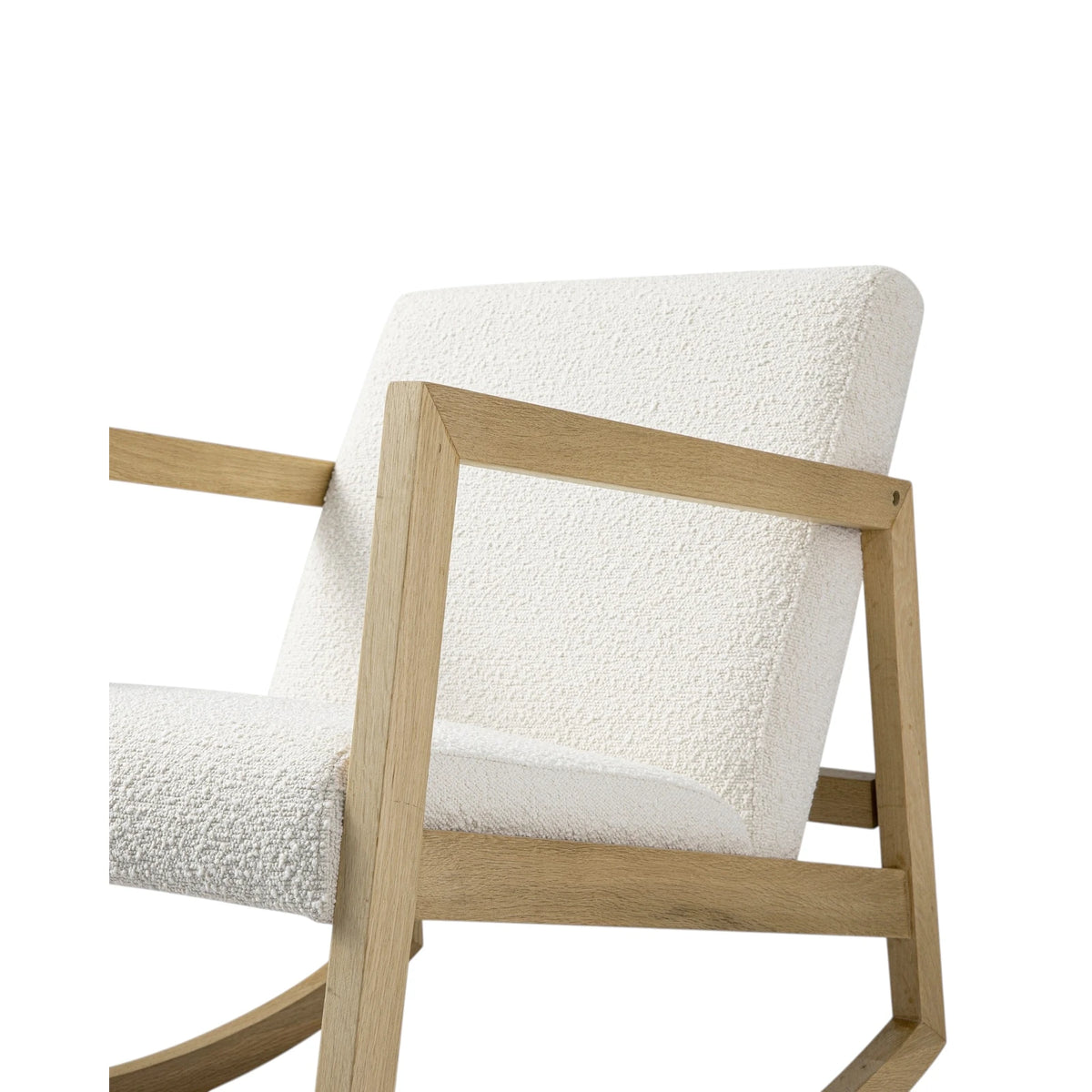 Cream boucle Sherpa rocking chair from Starlight Express with plush upholstery and wooden rocking base.