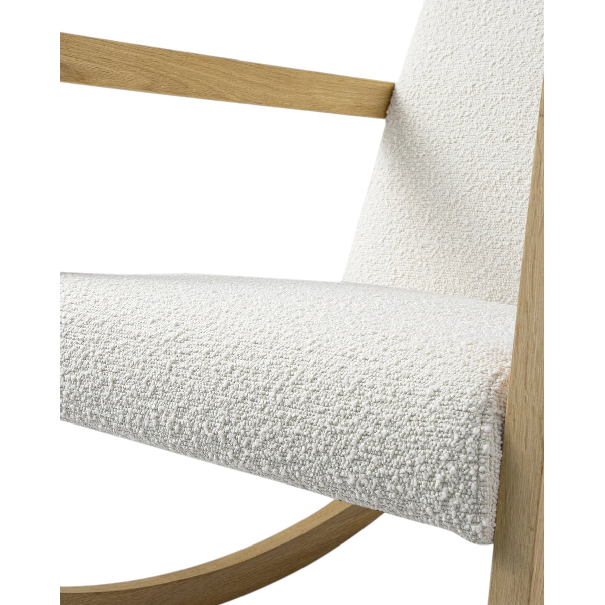 Cream boucle Sherpa rocking chair with wooden legs and plush upholstery from Starlight Express, showcasing a cozy, stylish furniture piece.