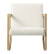 Cream boucle sherpa rocking chair by Starlight Express with plush fabric and wooden legs for cozy, stylish seating.