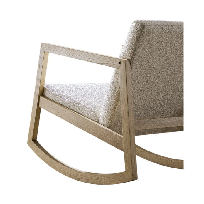 Cream boucle Sherpa rocking chair by Starlight Express with plush fabric and modern design, perfect for cozy living spaces.