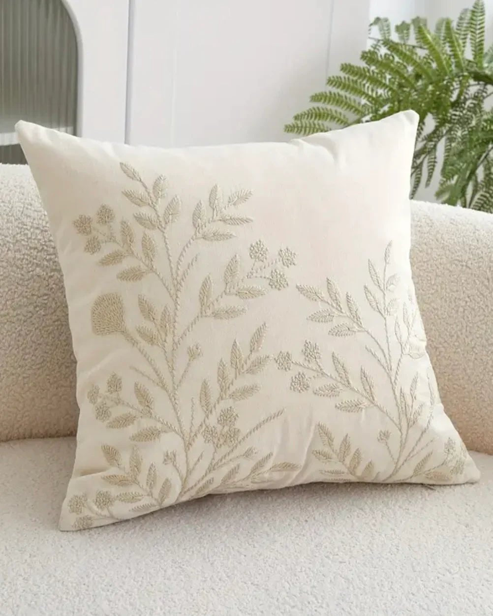 Cream Floral Embroidered Cushion Cover - Soft FurnishingsSoft Furnishings - Lulu Loves Home