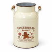Cream Gingerbread Bakery decorative urn with wooden handles, shown empty on a white background