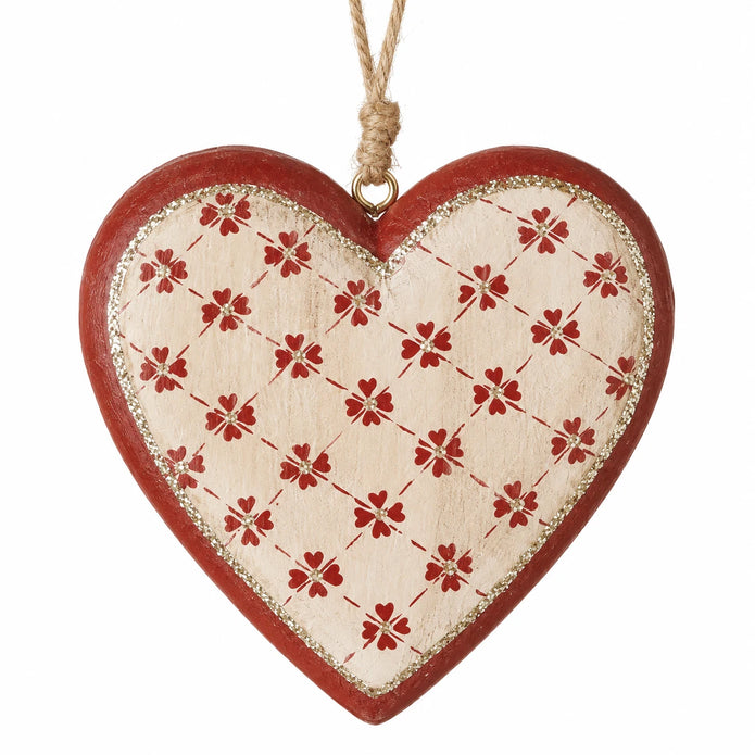 Cream heart detail from Heaven Sends Red and Cream Hearts Mix Christmas decoration