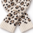Close-up of cream leopard fluffy knit scarf and ribbed end