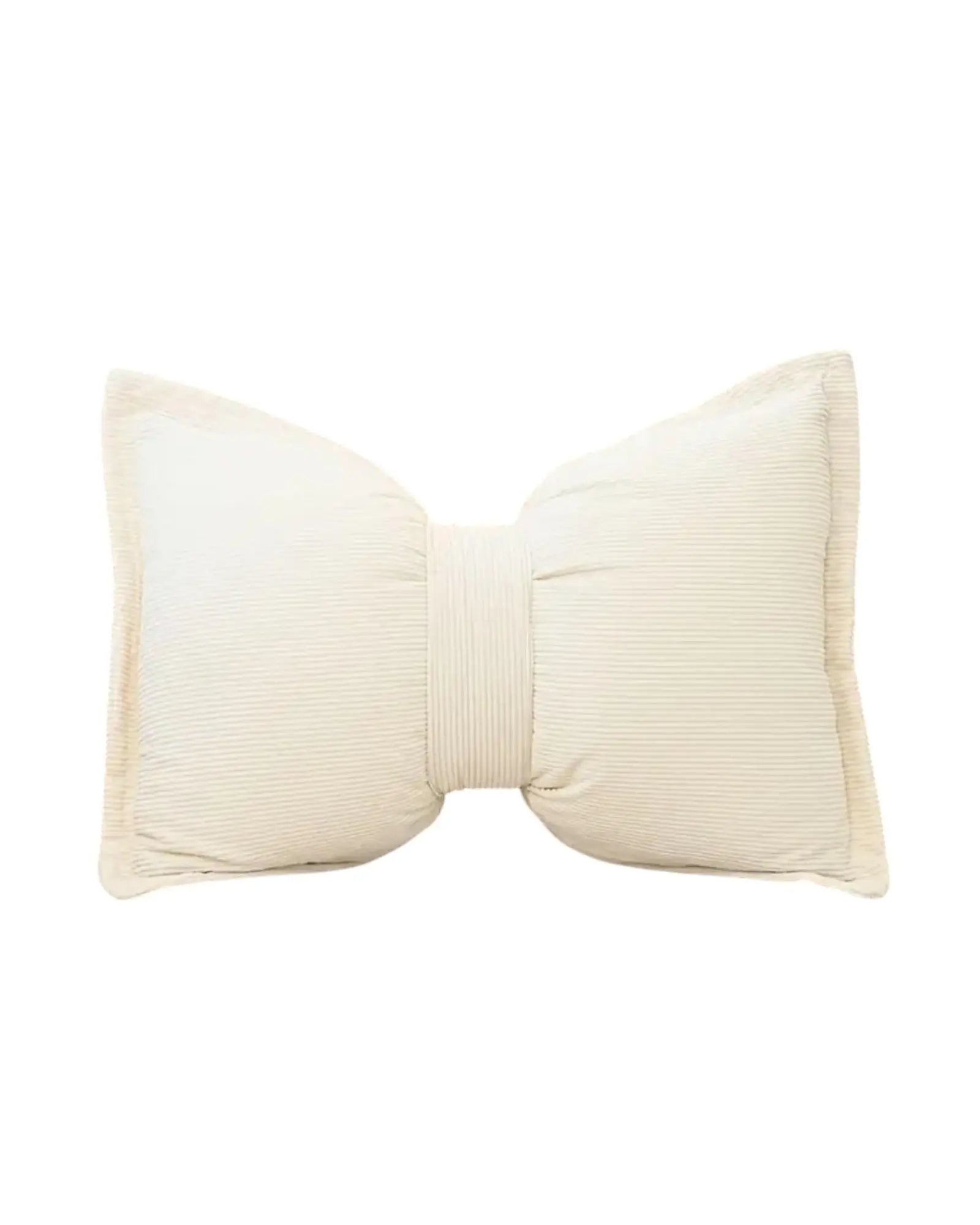 Cream Neutral Corduroy Striped Bow Cushion - Soft FurnishingsSoft Furnishings - Lulu Loves Home