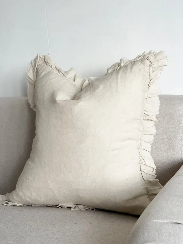 Cream Neutral Luxury Linen Ruffled Edge Cushion Cover - Soft FurnishingsSoft Furnishings - Lulu Loves Home