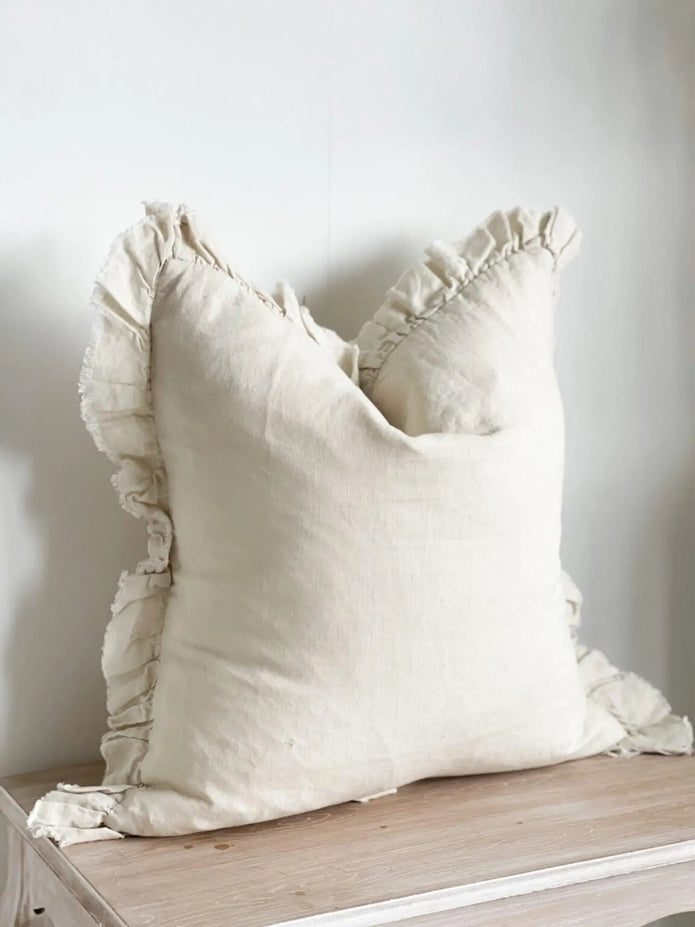 Cream Neutral Luxury Linen Ruffled Edge Cushion Cover - Soft FurnishingsSoft Furnishings - Lulu Loves Home