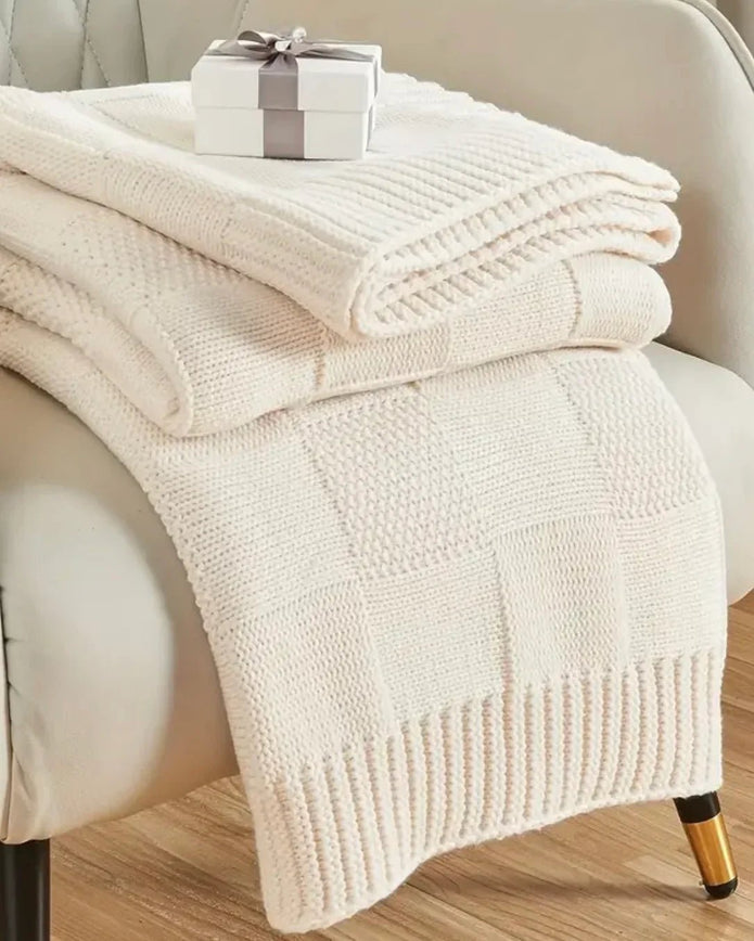 Cream Neutral Square Knitted Blanket Throw - Soft FurnishingsSoft Furnishings - Lulu Loves Home