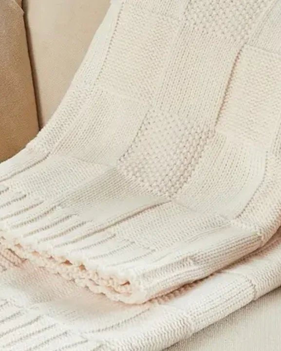 Cream Neutral Square Knitted Blanket Throw - Soft FurnishingsSoft Furnishings - Lulu Loves Home