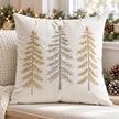 Cream velvet Christmas tree cushion cover on a pale oak window seat with a festive garland