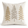 Studio view of cream velvet Christmas cushion cover showing gold and silver tree embroidery