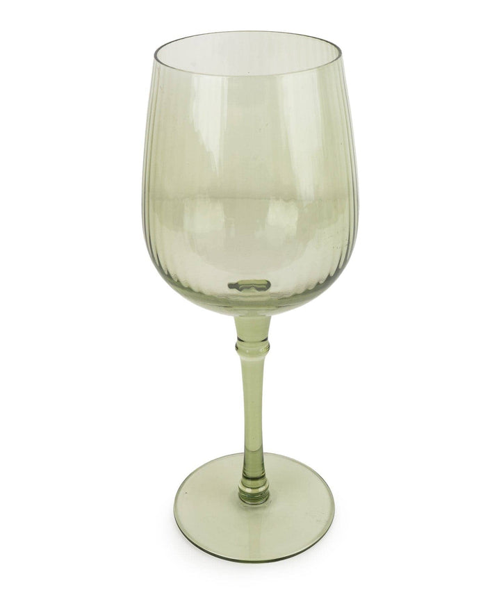 Etched Olive Green Wine Glass