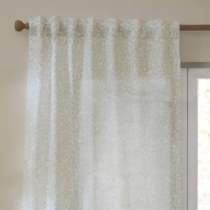 Yard Leaf Patterned Natural Woven Sheer Voile Curtain Panel