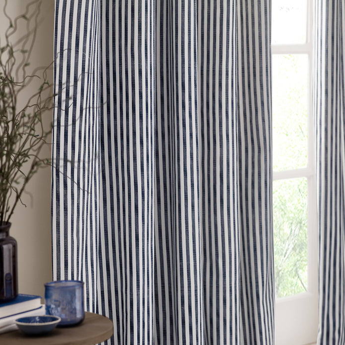 Yard Navy Blue Striped Blackout Eyelet Curtains