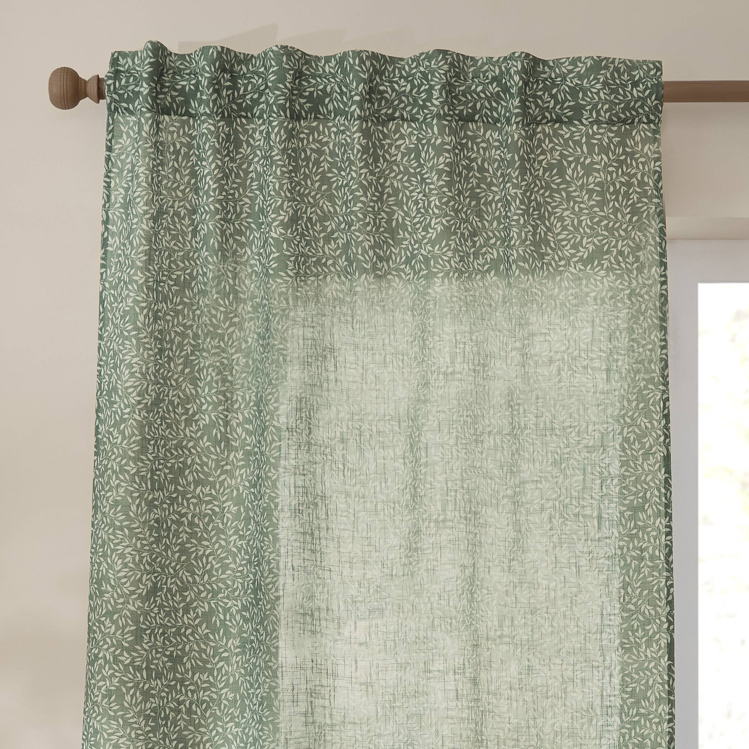 Yard Leaf Patterned Green Woven Sheer Voile Curtain Panel