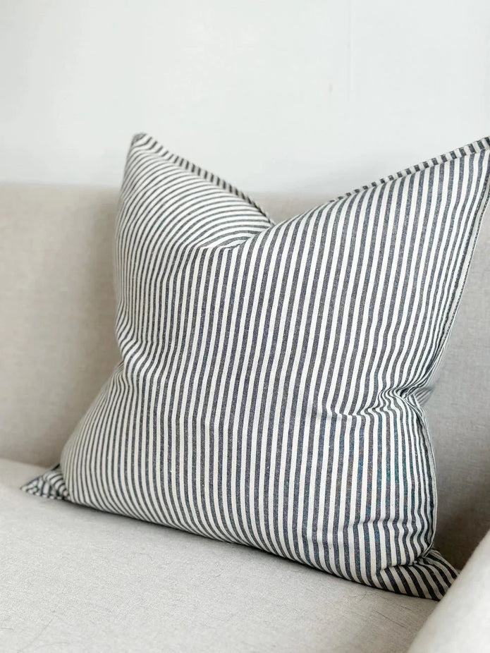 Darcy Navy Blue And White Pinstripe Luxury Cotton Blend Cushion Cover - Soft FurnishingsSoft Furnishings - Lulu Loves Home