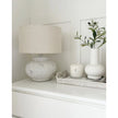 Hill Interiors Darcy Squat Round Design Stone Lamp, 50cm tall, with smooth rounded shape and textured stone finish, ideal for ambient lighting.