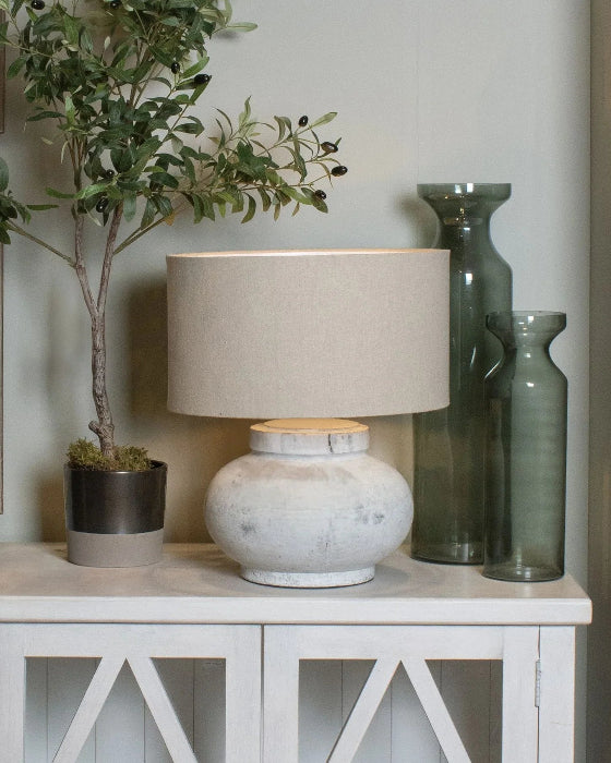 Darcy Squat Stone Natural Round Lamp - LightingLighting - Lulu Loves Home