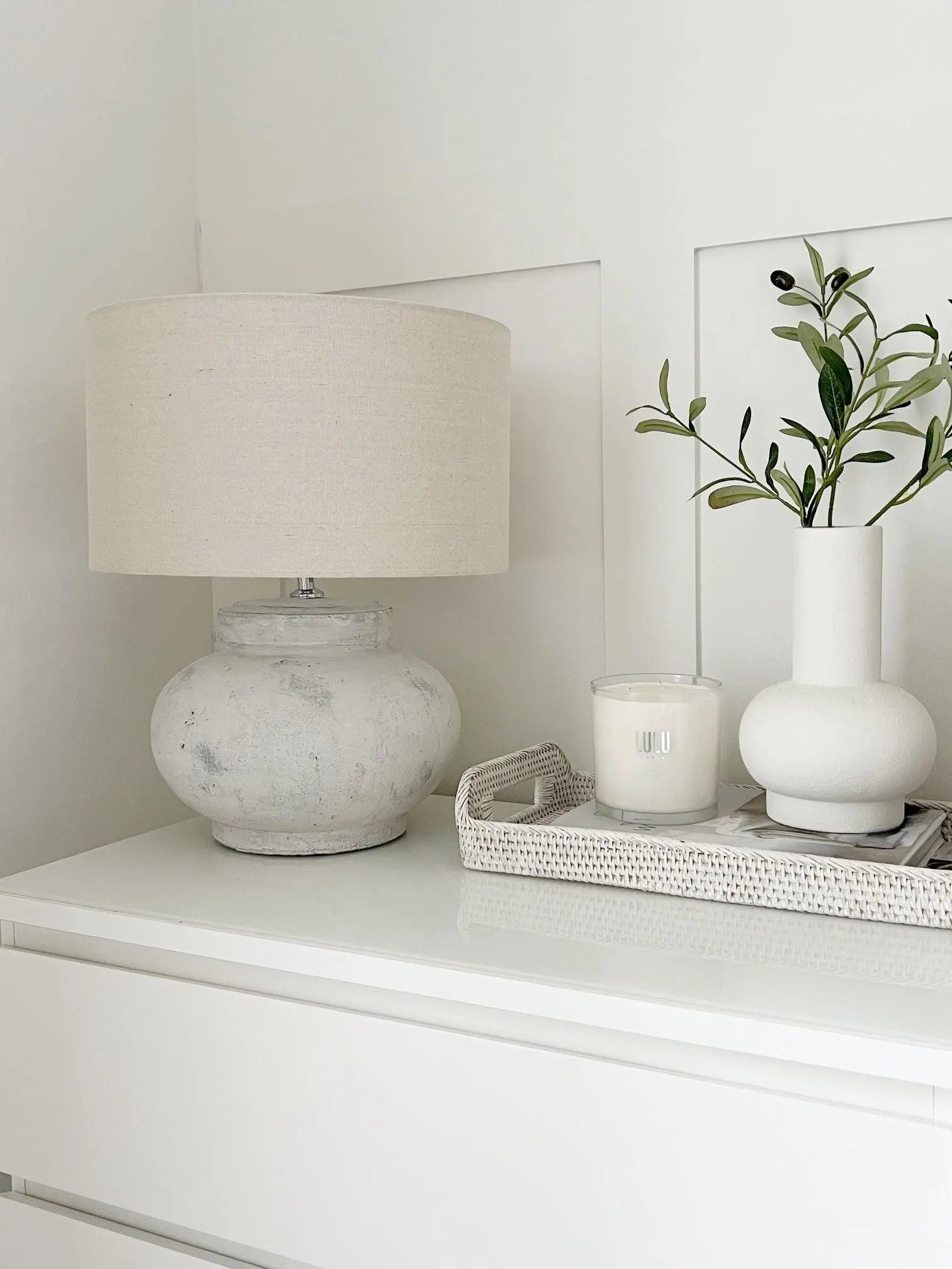 Darcy Squat Stone Natural Round Lamp - LightingLighting - Lulu Loves Home