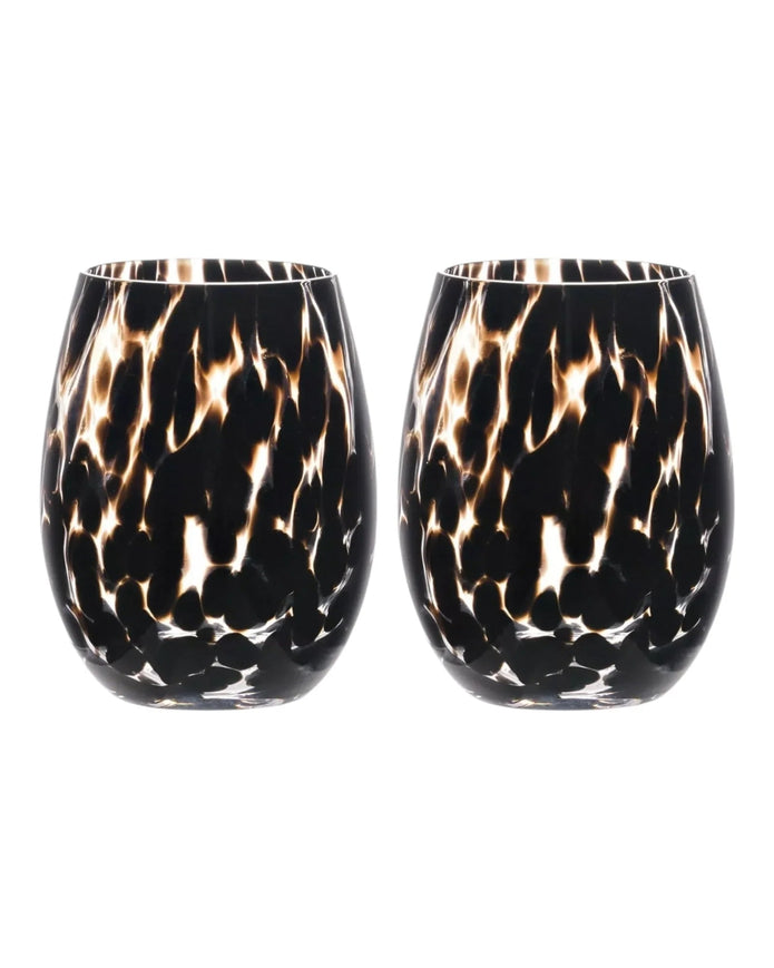 Dark Brown Tortoise Shell Stemless Tumbler Glasses - Set of Two - Home DecorHome Decor - Lulu Loves Home