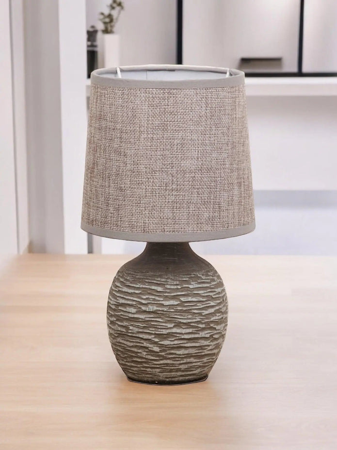 Dark Grey Table Lamp with Grey Linen Shade - LightingLighting - Lulu Loves Home