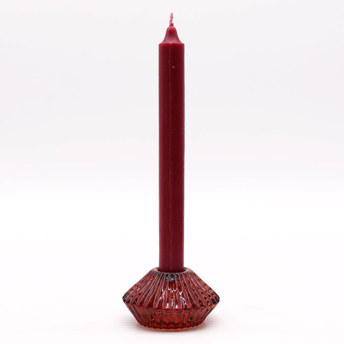 Ancient Wisdom burgundy Christmas dinner candle and tealight holder with festive design for holiday decor.