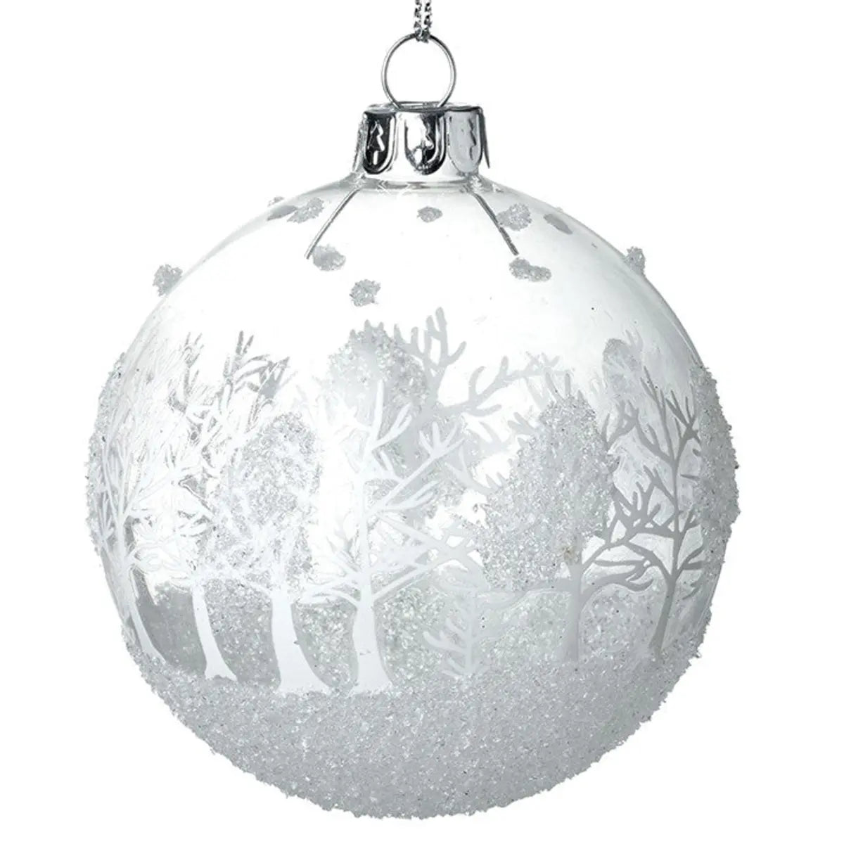 White Glass Bauble With Snowy Winter Scene, alternate product detail