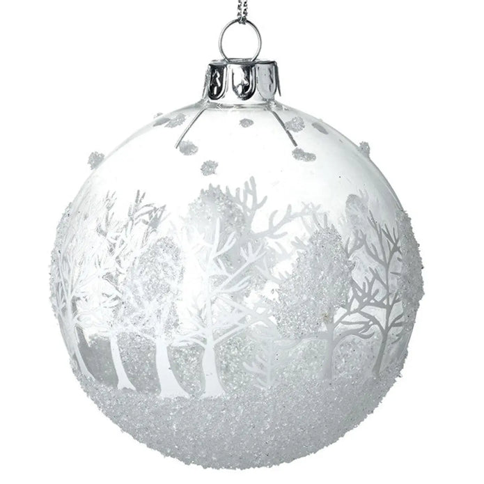 White Glass Bauble With Snowy Winter Scene, alternate product detail