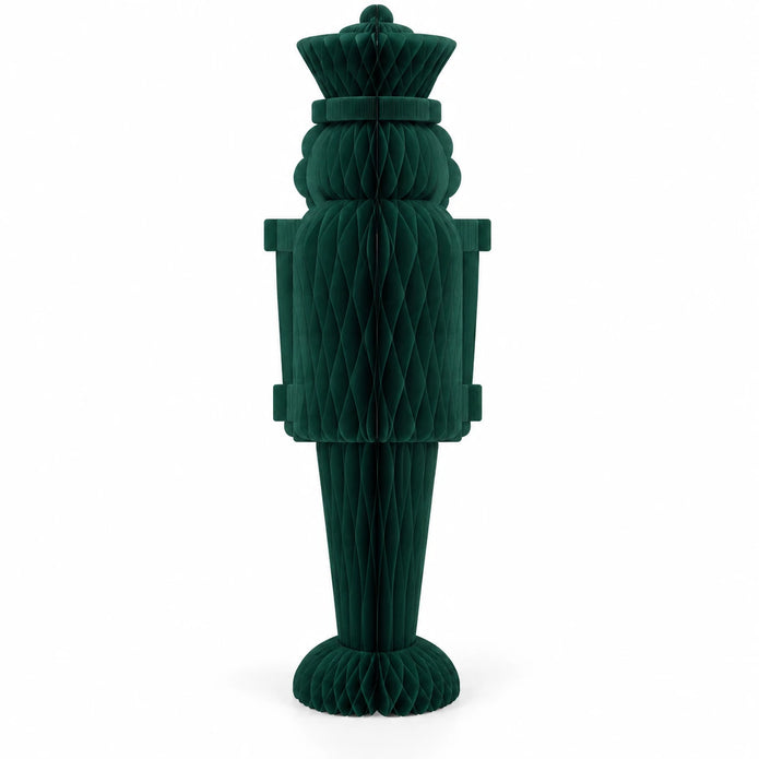 Full view of the deep green paper nutcracker on a white background