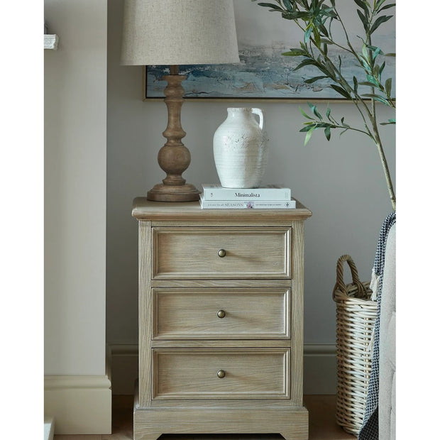 Delphine Collection 3 Drawer Bedside Chest by Hill Interiors, wooden furniture with sleek drawers and modern design.