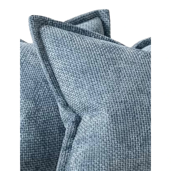 Denim blue woven design cushion cover with soft furnishings edge by Starlight Express, displayed on a decorative cushion.