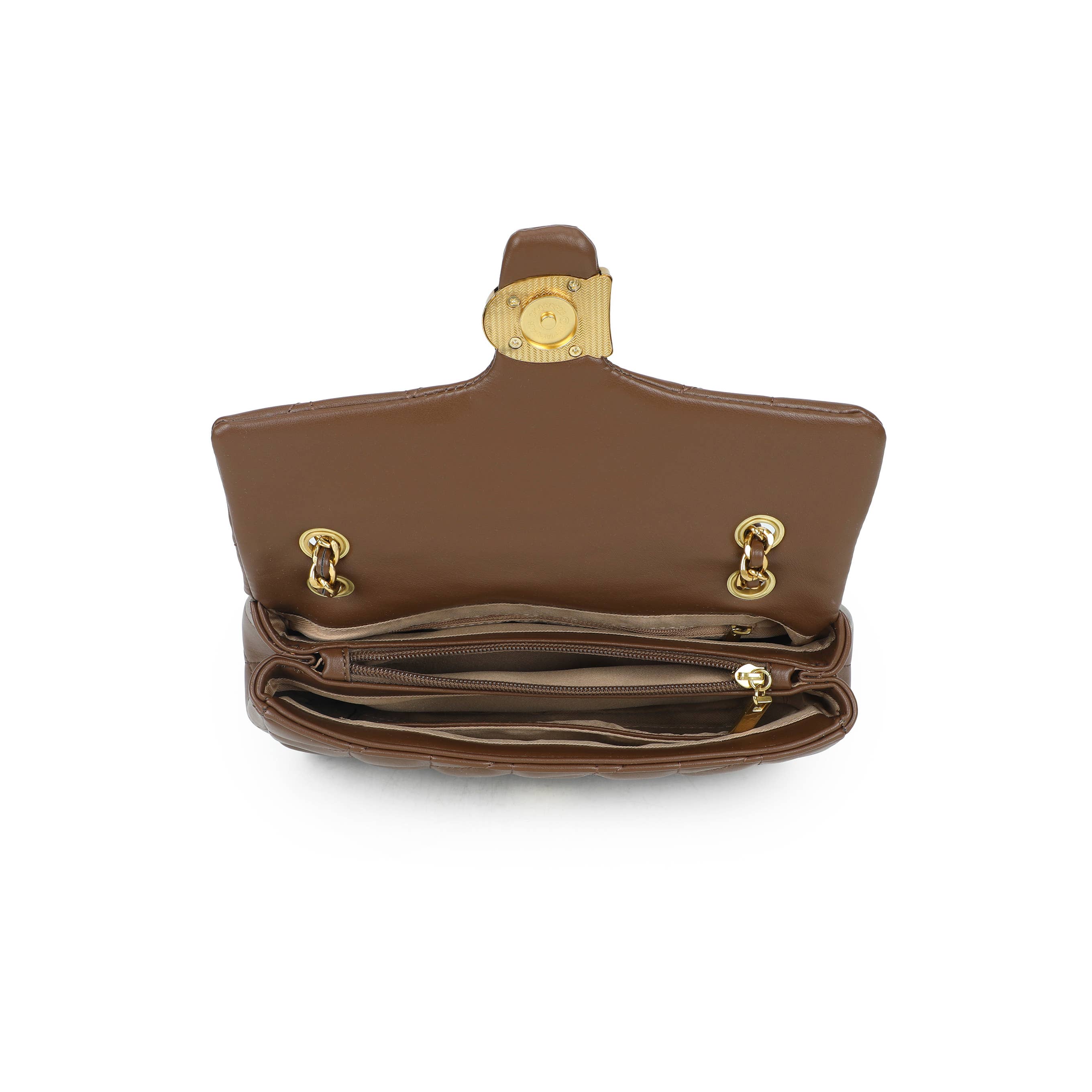 Quilted Chain Shoulder Bag with Flap Closure