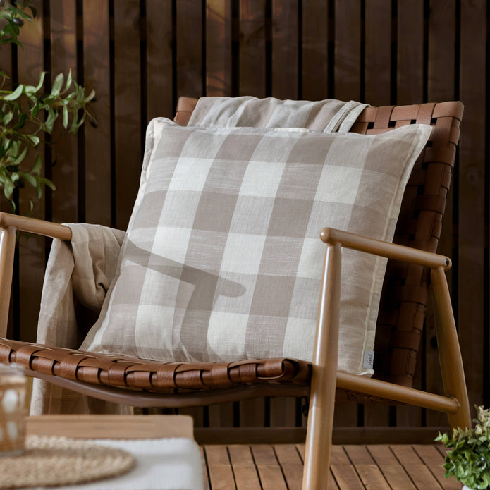 Natural Check Outdoor Garden Seat Scatter Cushion Cover
