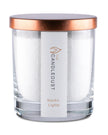 White scented candle in a sand jar from The Candledust Nordic Lights home fragrance kit, with a cozy, minimalist design.