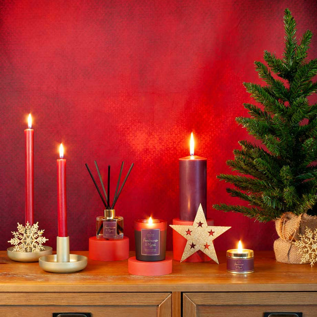 Shearer Candles Christmas jar candle featuring frankincense and myrrh scent in a festive glass jar.