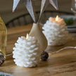 White Pinecone Light Up LED Candle