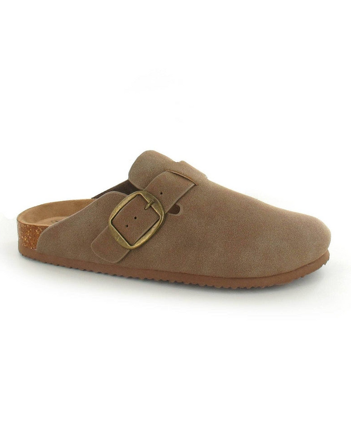 Mocha brown lined clog mule slippers by Ella Shoes Ltd, cozy slip-on slippers with soft lining and durable sole.