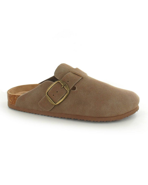 Mocha brown lined clog mule slippers by Ella Shoes Ltd, cozy slip-on slippers with soft lining and durable sole.