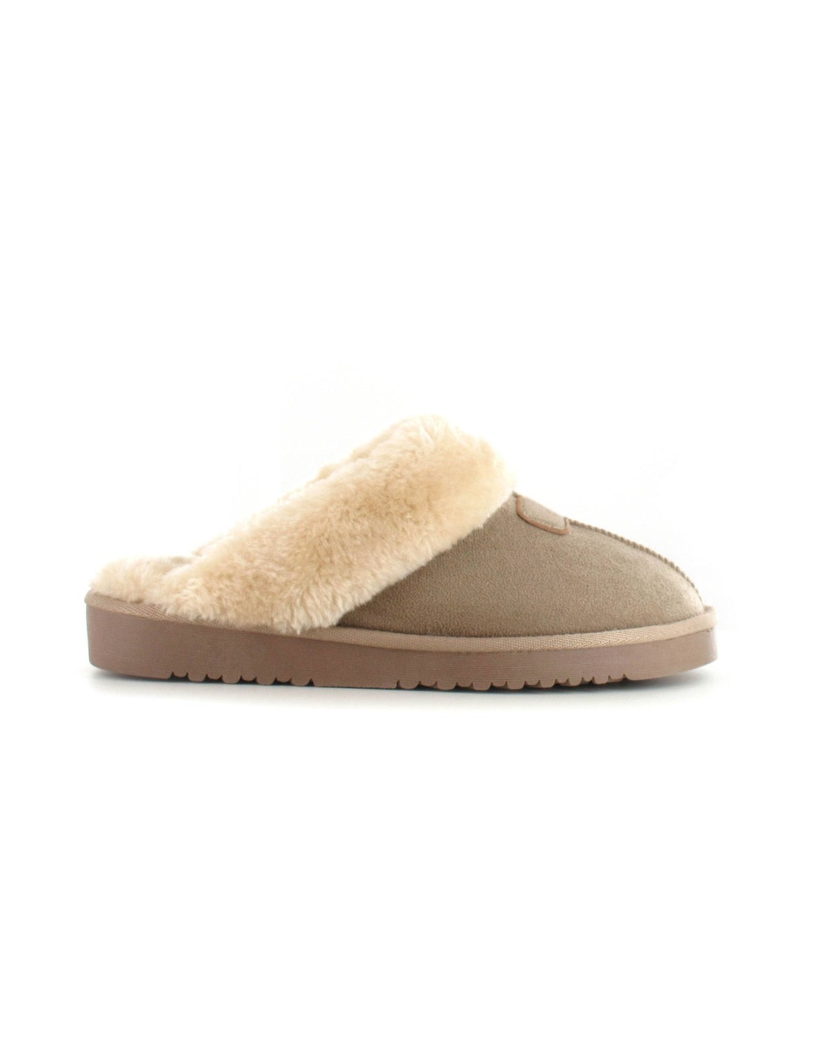 Beige slipper with fur lining on a white background