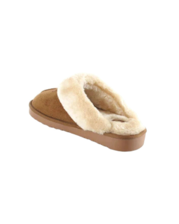 Chestnut brown faux fur lined slippers by Ella Shoes Ltd, cozy and comfortable socks and slippers for indoor wear.