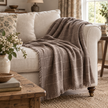 Soft Brown Checked Fine Knit Throw Blanket – styled view 1