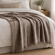 Soft Brown Checked Fine Knit Throw Blanket – styled view 3